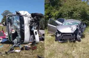 Cuatro personas resultaron heridas tras un violento y múltiple accidente en Rocha