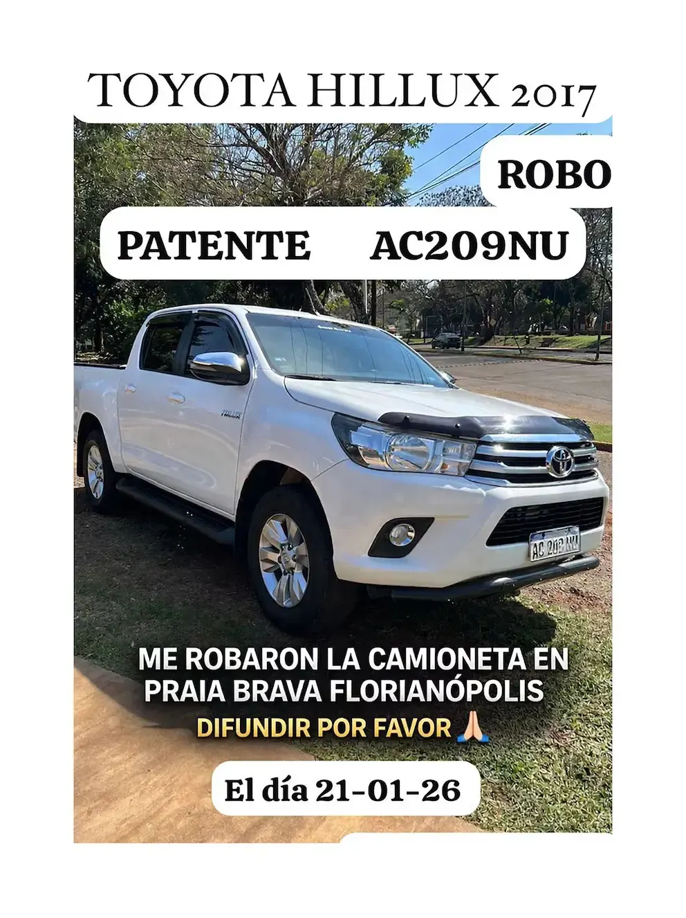 Vehículo sustraído en Robo de camioneta en Florianópolis