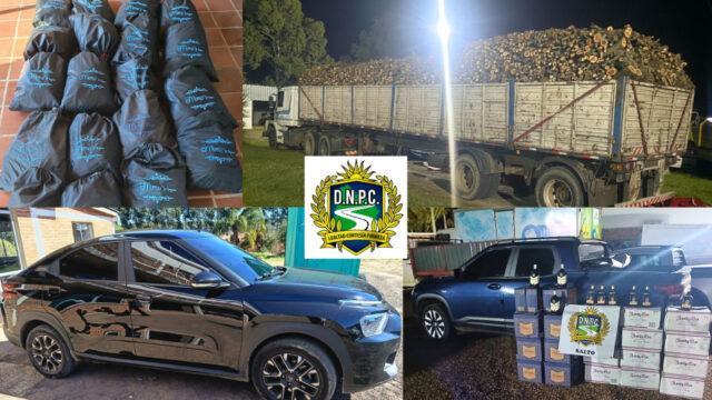Efectivos de la Policía Caminera inspeccionando vehículos por infracción aduanera.