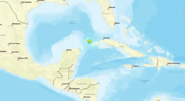 terremoto-cuba Mapa geográfico mostrando el epicentro del sismo frente a Pinar del Río, Cuba