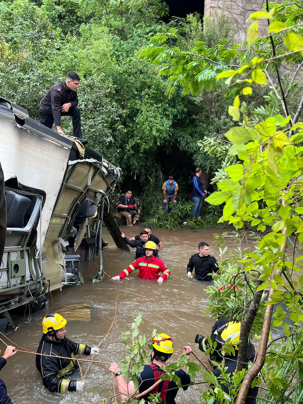 Accidente en Misiones Argentina: un siniestro vial que reaviva la preocupación por la Ruta 14 4 “Restos del colectivo caído al arroyo Yazá tras el accidente en Misiones Argentina que dejó nueve fallecidos.”