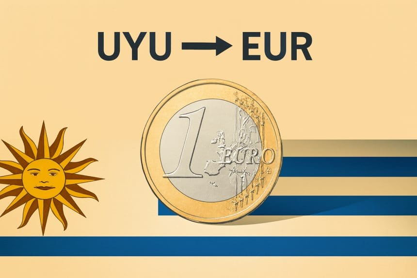 "Billetes de euro sobre pesos uruguayos simbolizando la cotización de 46,14 pesos por euro en Uruguay"