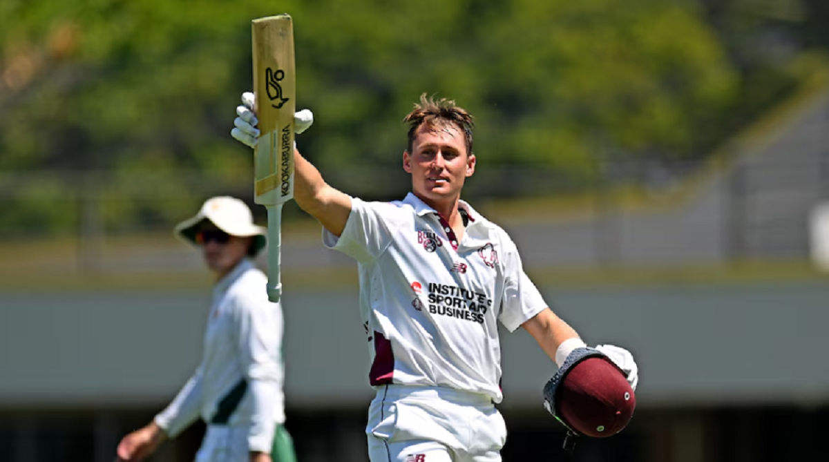 Marnus Labuschagne Sheffield Shield celebra su 160 en Allan Border Field ante Tasmania.