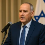 Jorge Tocar durante la ceremonia conmemorativa en Montevideo, pidiendo reabrir la oficina uruguaya en Jerusalén.