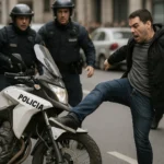 Policía inspecciona la motocicleta dañada tras el episodio de desacato en Maldonado.