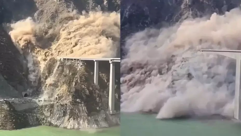 maquinaria inspecciona los restos del puente hongqi en sichuan