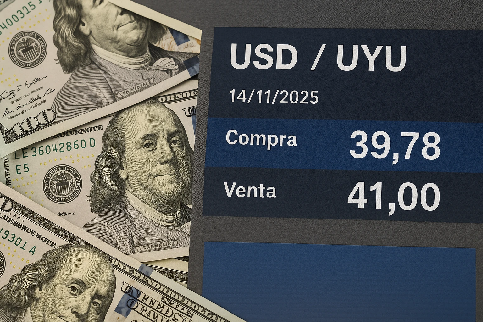 cotización del dólar en Uruguay con variaciones mínimas en el mercado.