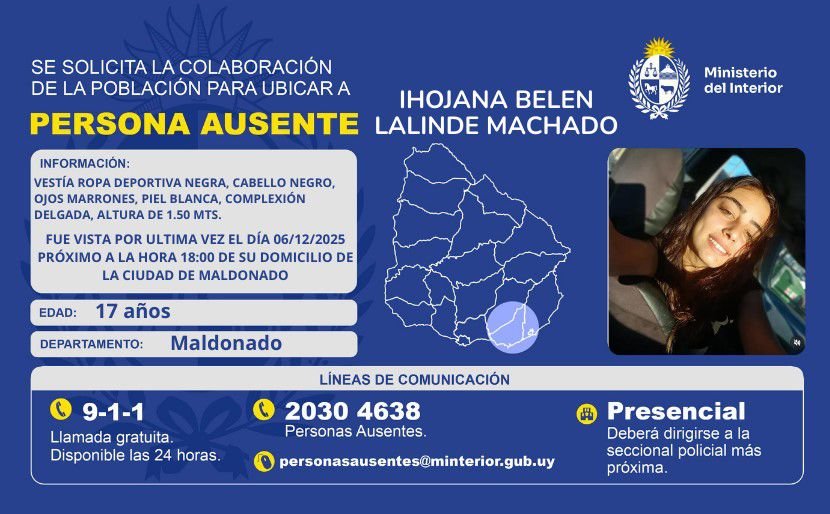 Ihojana Lalinde, la joven desaparecida en Maldonado