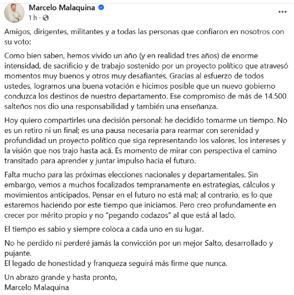 Marcelo Malaquina se retira de la política y anuncia una pausa reflexiva 4 Equipo reacciona tras anuncio: Marcelo Malaquina