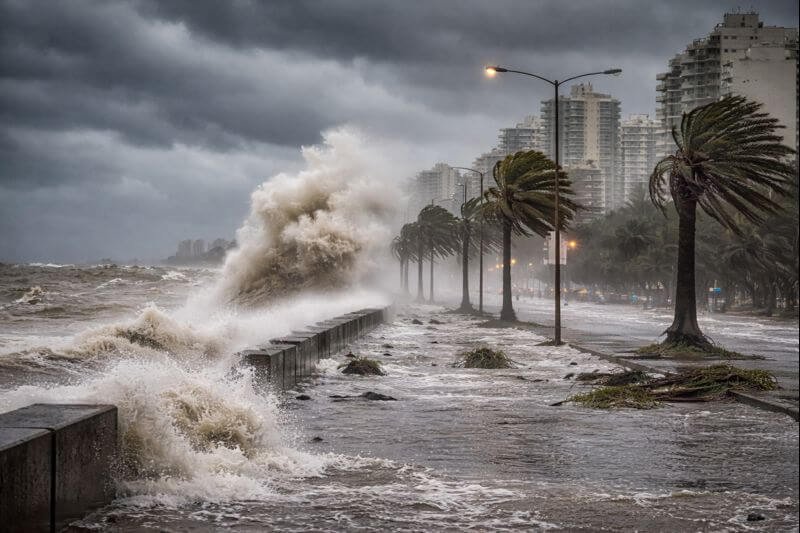 Ciclón extratropical en Uruguay afectando la costa
