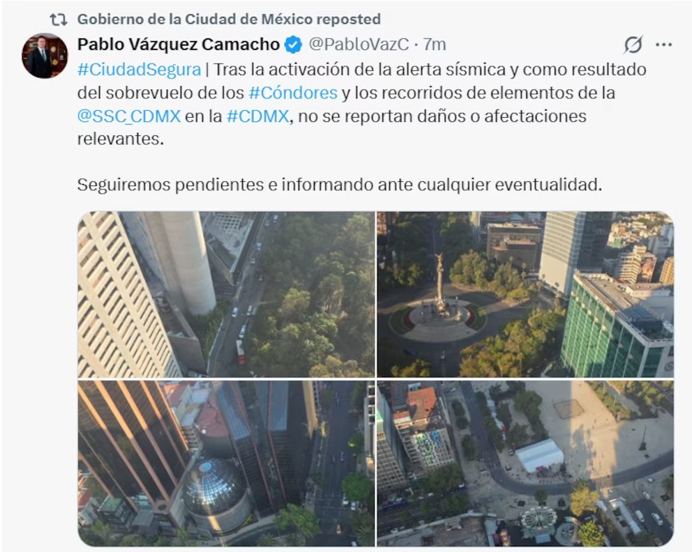 Reacción oficial ante el sismo en México hoy