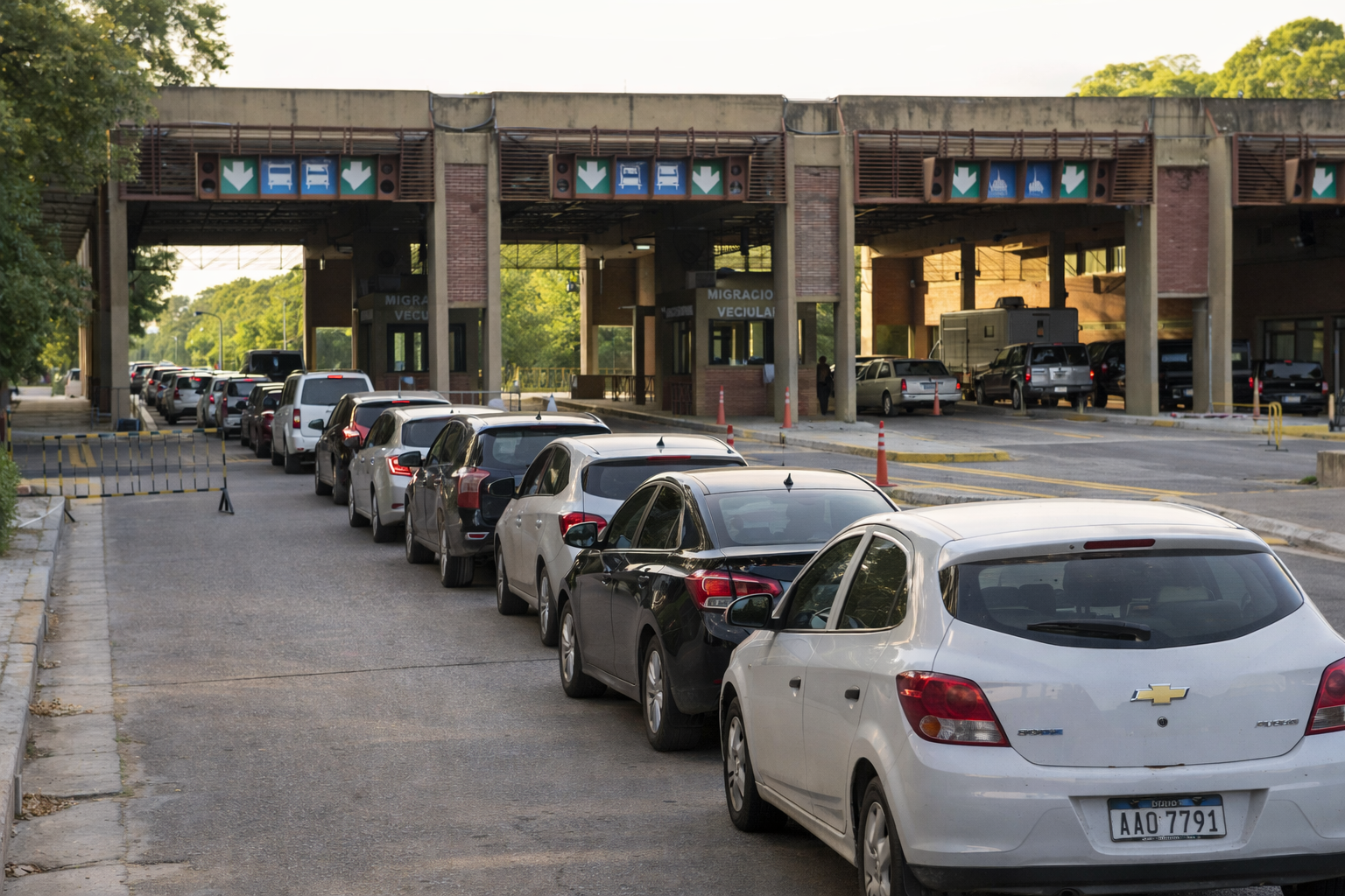 Tránsito intenso y largas colas este viernes en el puente Salto–Concordia por cruces hacia Argentina para cargar combustible.