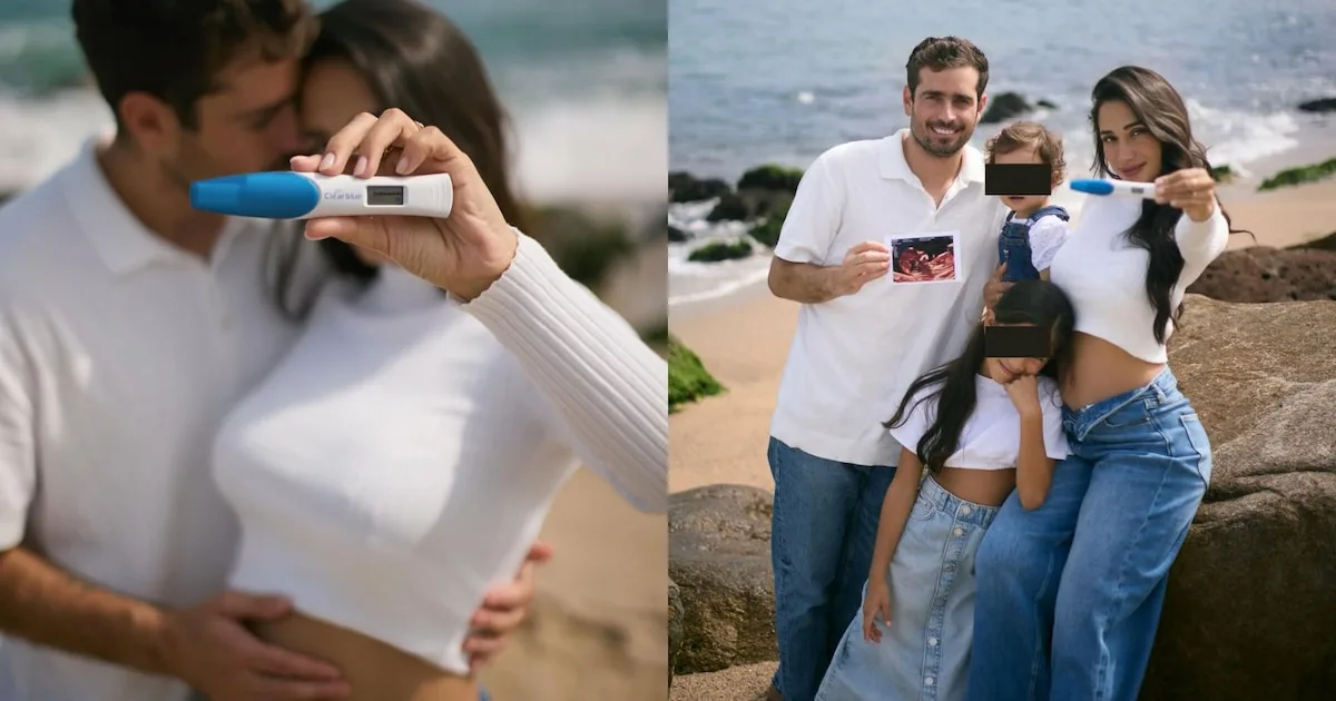 Valery Revello anuncia su tercer embarazo con fotos familiares en la playa.