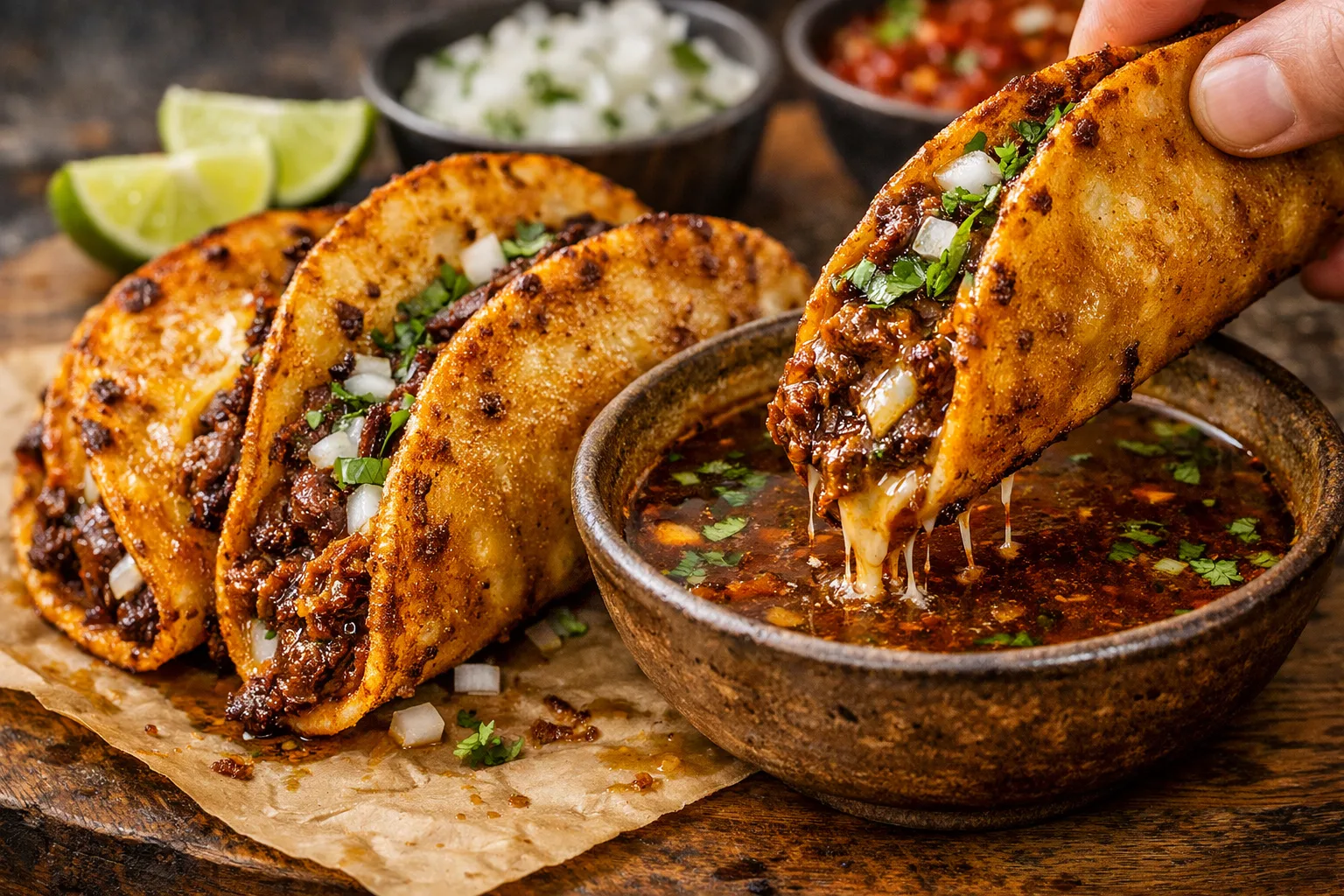 Cómo hacer tacos de birria con caldo y carne súper jugosa