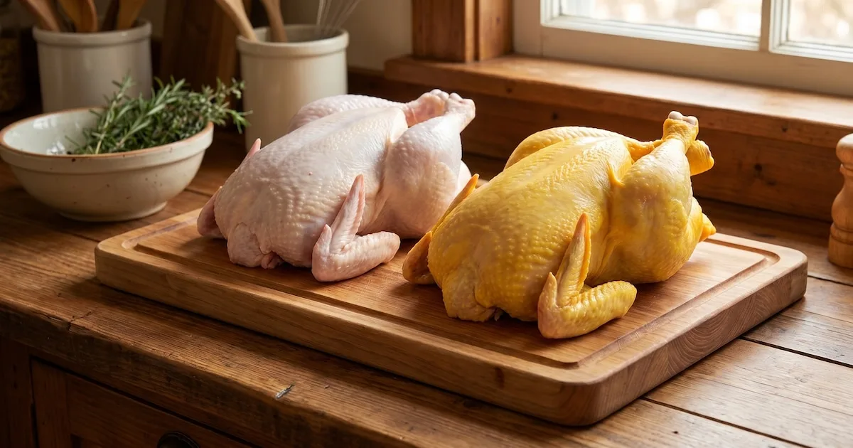 El color de la piel del pollo es determinado por su dieta, no por su calidad.