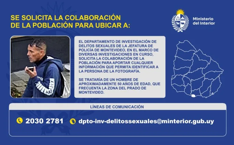 La Policía de Montevideo intensifica la búsqueda de un sospechoso de delitos sexuales en el Prado.
