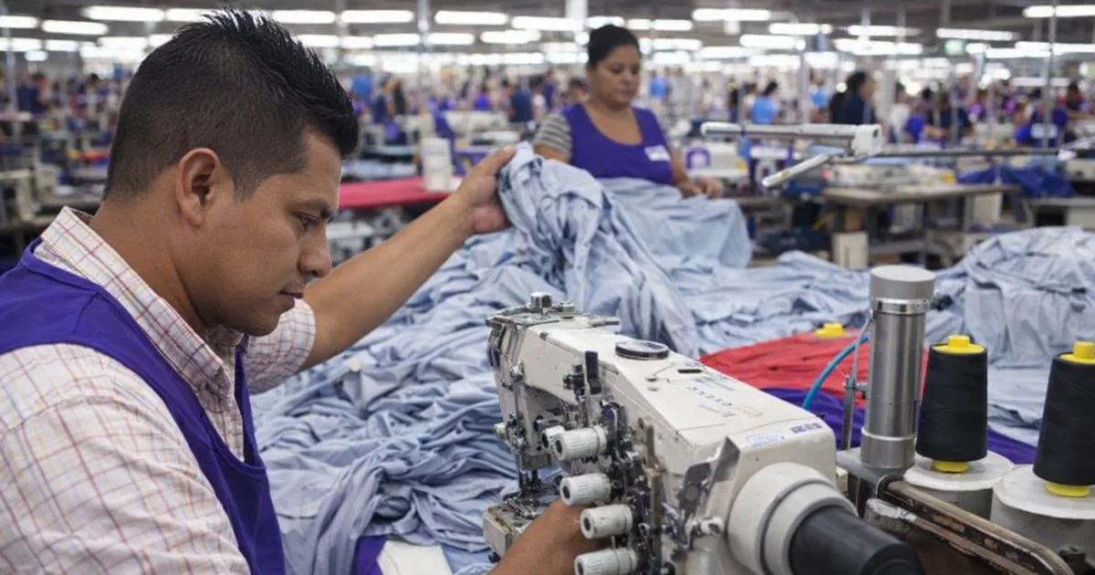 Operarios salvadoreños trabajan en la confección textil, impulsando la economía local.