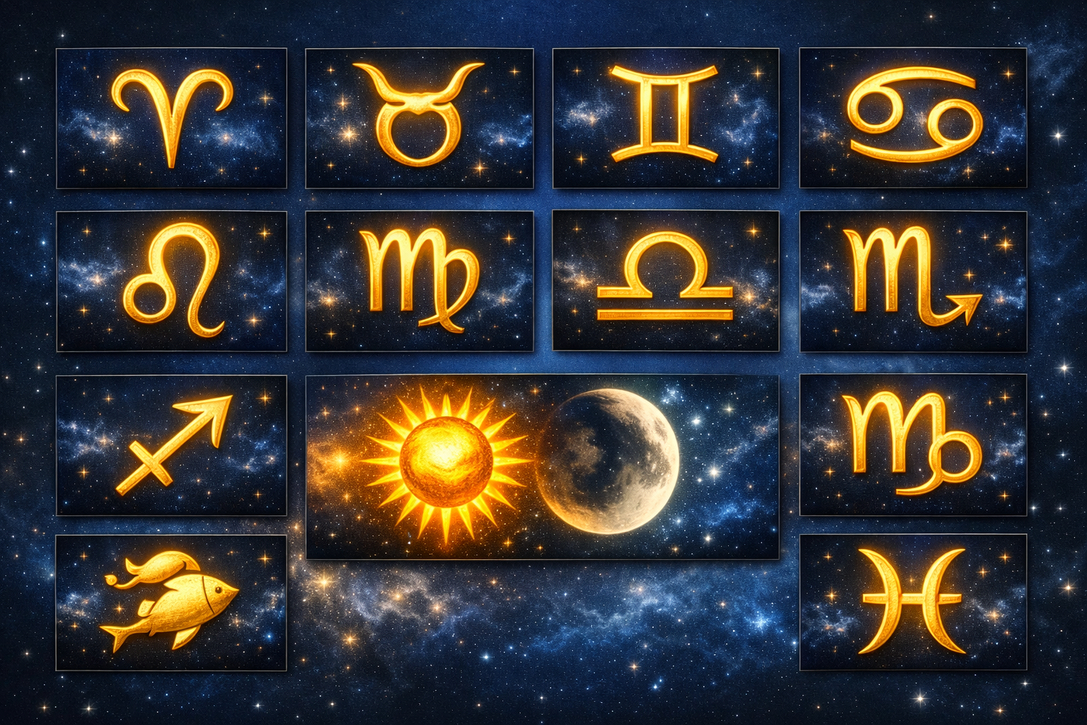 Representación artística de los doce signos del zodíaco en el firmamento.