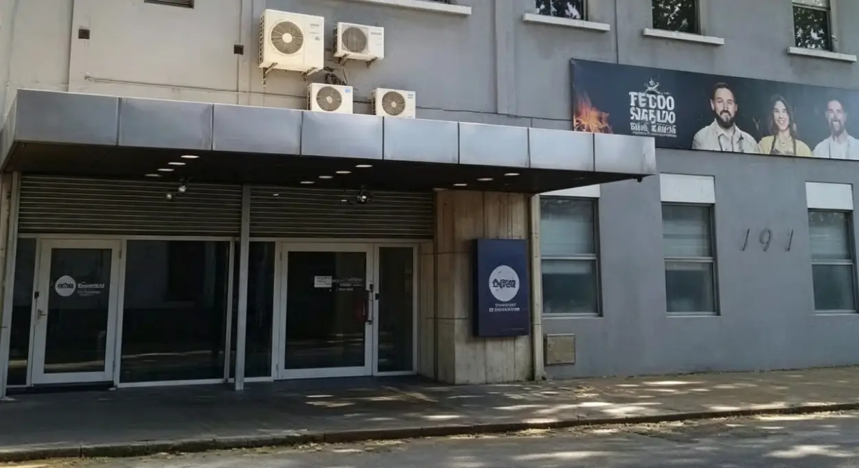 Fachada de Teledoce durante el paro por despidos en Canal 12 convocado por el sindicato ADET.