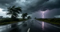Nubes densas anuncian la llegada del temporal de Santa Rosa en Uruguay sobre la rambla