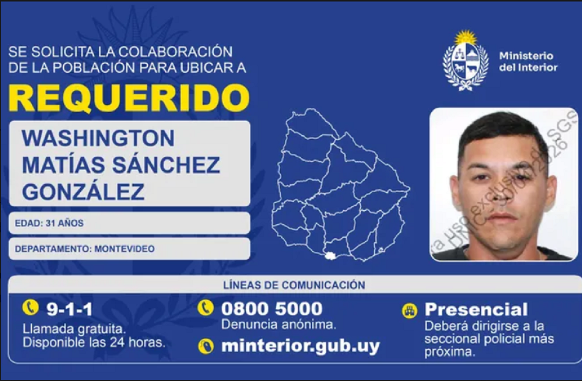 Uruguay busca a Washington Matías Sánchez González por tentativa de homicidio a policías