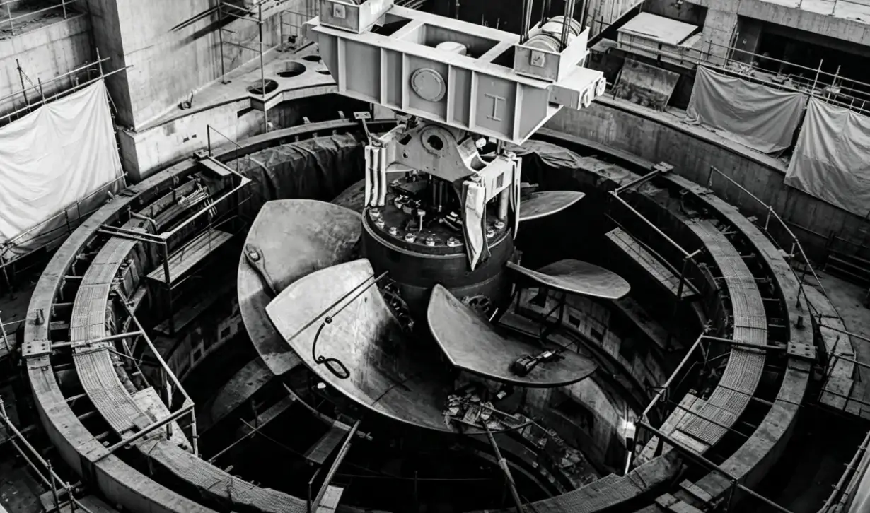 Vista de la sala de máquinas donde operan las turbinas soviéticas de Salto Grande en el río Uruguay.