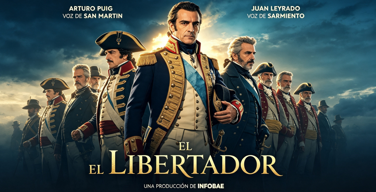 Recreación visual del encuentro entre San Martín y Sarmiento en El Libertador de Infobae.