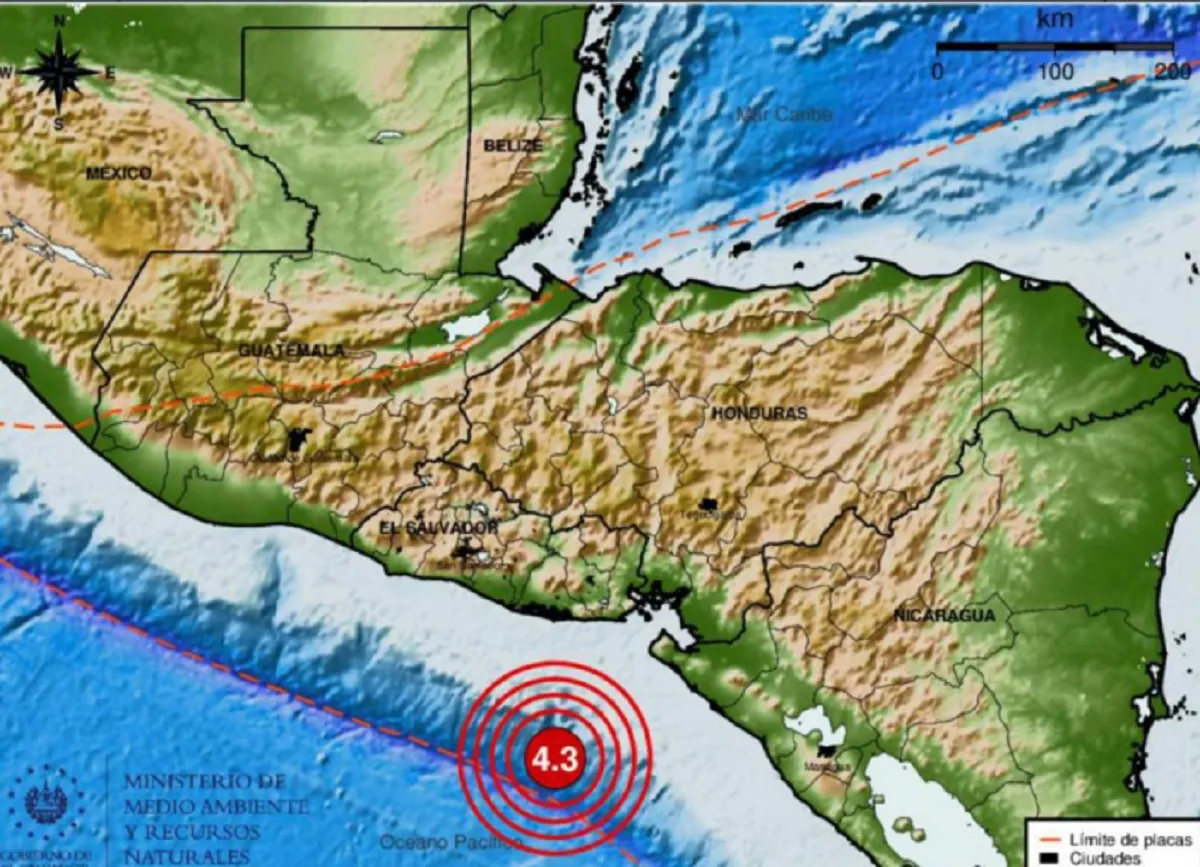 Mapa oficial del MARN mostrando la ubicación del sismo frente a la costa de Usulután.