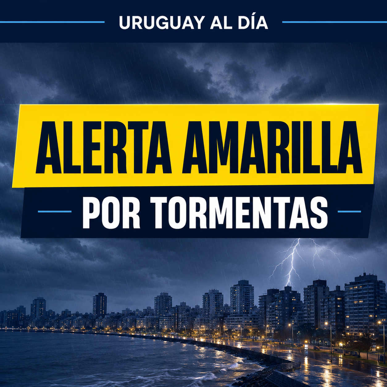 Mapa oficial del reporte de alerta amarilla en Uruguay emitido por Inumet ante tormentas fuertes.