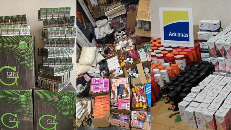 Inspectores aduaneros fiscalizan vehículos y mercadería durante las incautaciones de Aduanas en Salto.