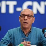 Integrantes del Secretariado Ejecutivo del Pit-Cnt durante el anuncio del comunicado.