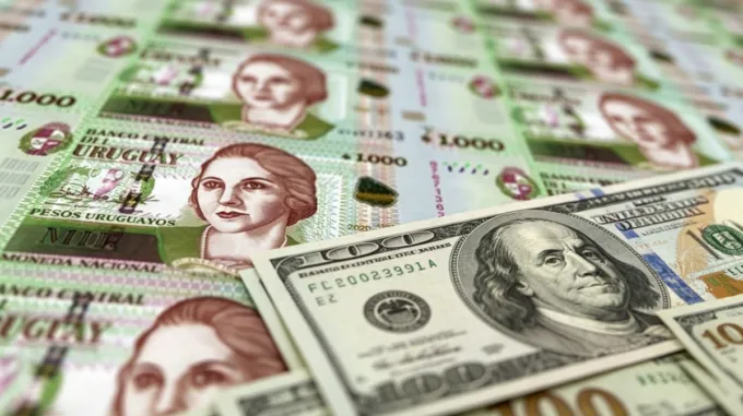 Billetes de moneda extranjera y moneda nacional en referencia al ahorro en dólares en Uruguay
