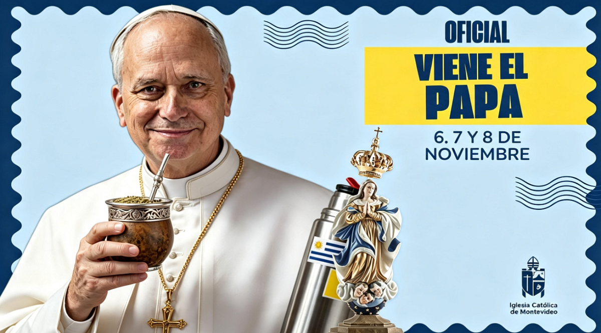 Afiche institucional sobre la visita del papa León XIV a Uruguay difundido por las autoridades eclesiásticas.
