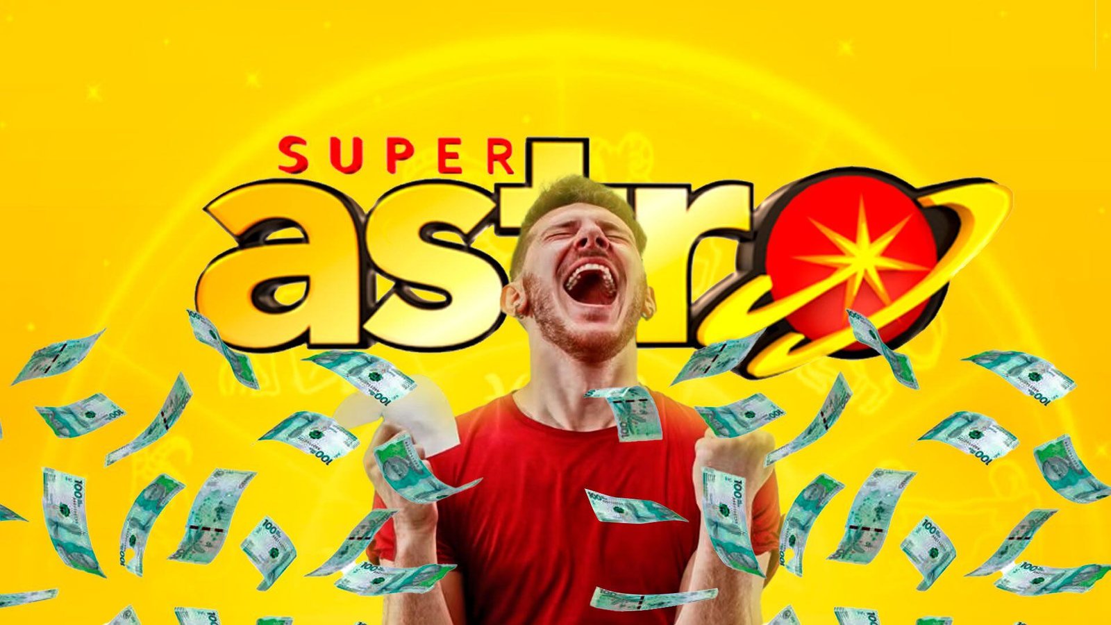 Balotas numeradas y elementos gráficos del sorteo nocturno Super Astro Luna.