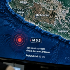 Mapa de localización del epicentro del sismo de 5.5 frente a la costa de Michoacán.