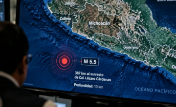 Mapa de localización del epicentro del sismo de 5.5 frente a la costa de Michoacán.
