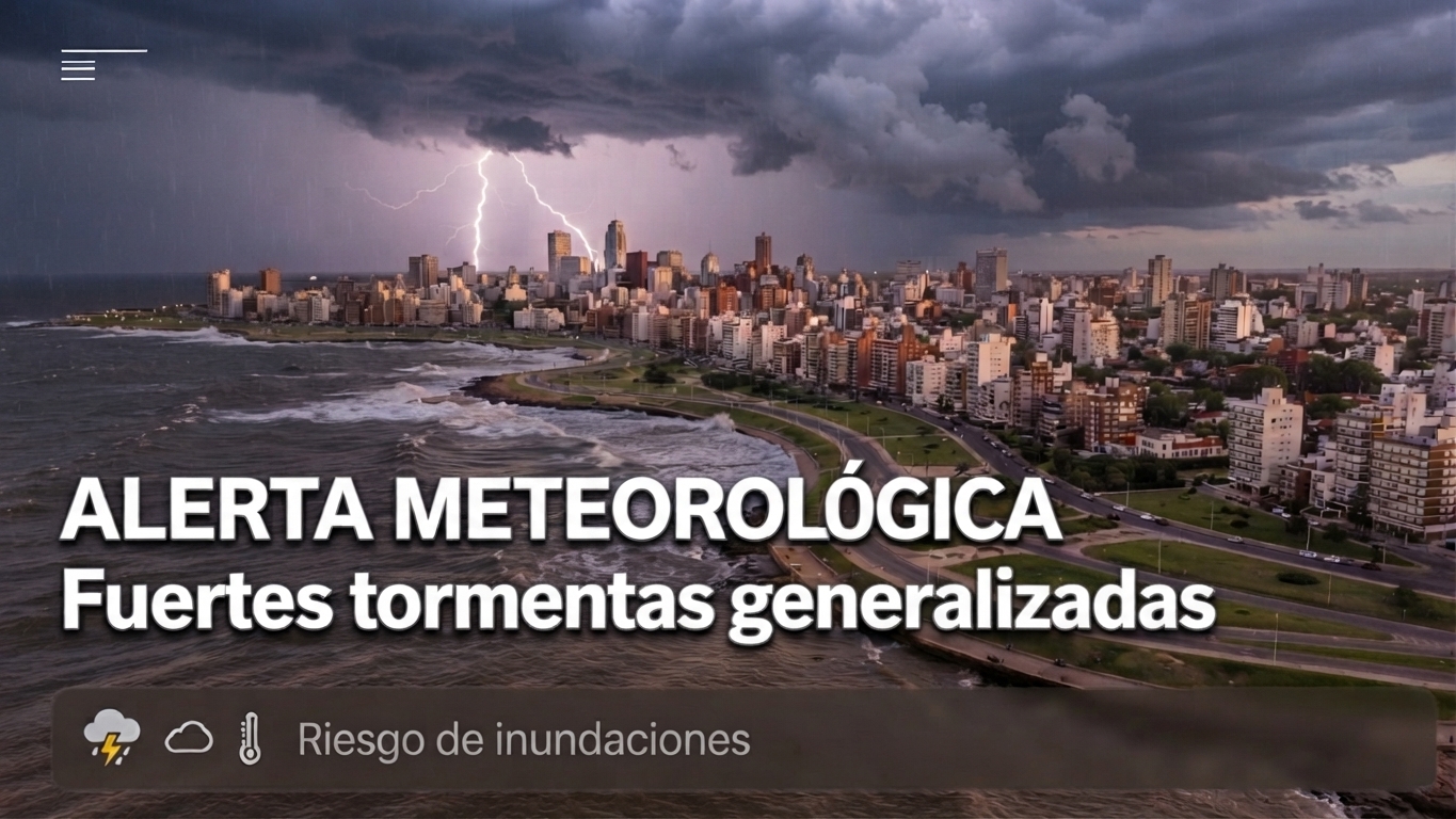 Tormenta intensa sobre el cielo de Montevideo durante un temporal.