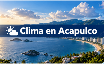 Vista de la Bahía de Acapulco con nubes oscuras de tormenta sobre el mar.