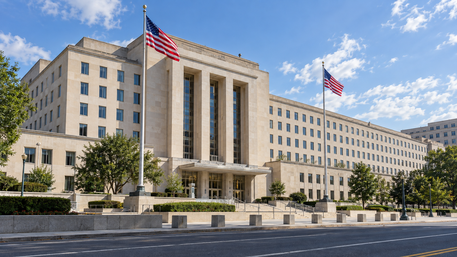 Fachada principal del edificio del Departamento de Estado de los Estados Unidos en Washington D.C.