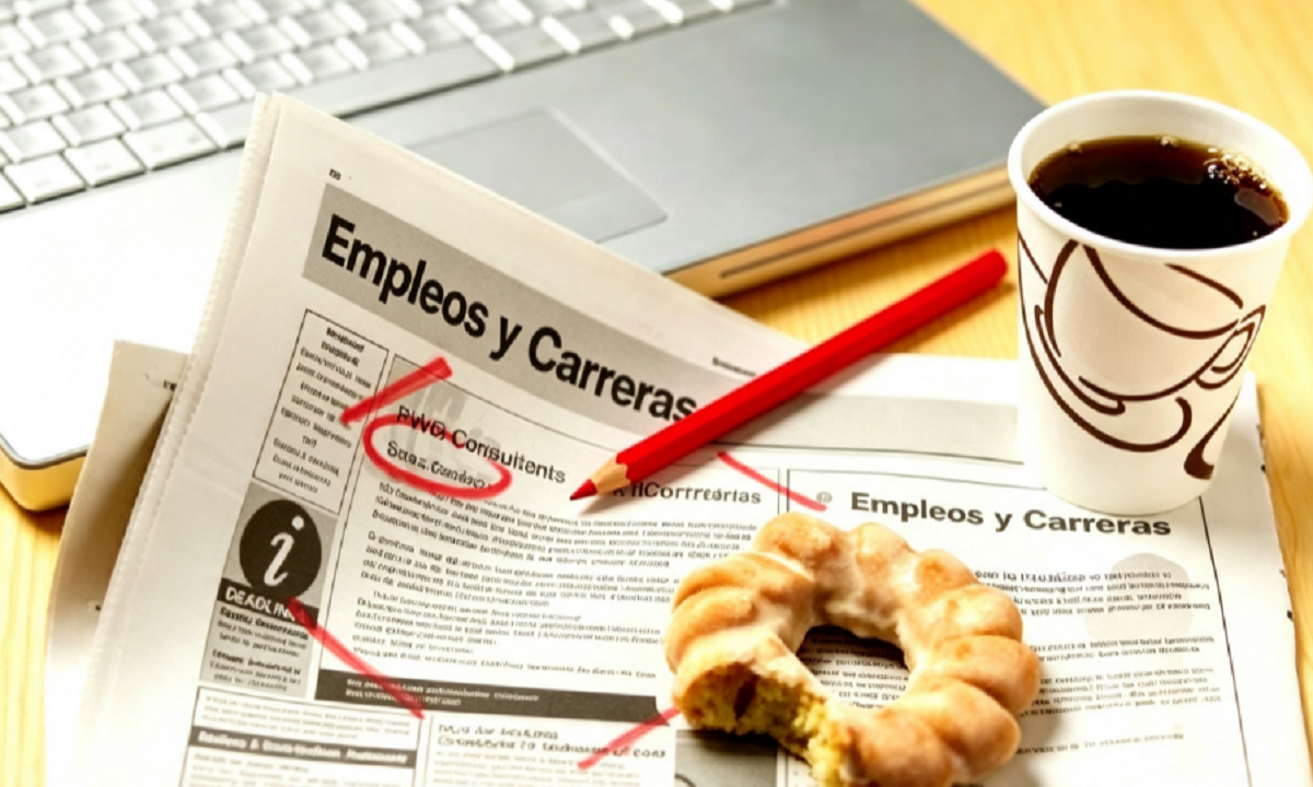 Cartel de búsqueda de empleo pegado en la vidriera de un local comercial.