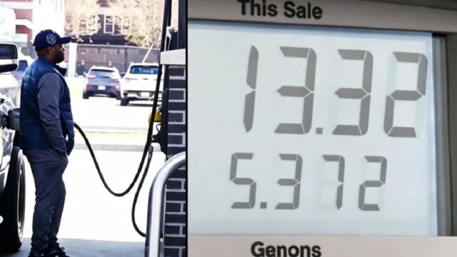 Pantalla digital de una estación de servicio mostrando precios elevados de la gasolina y el diésel.