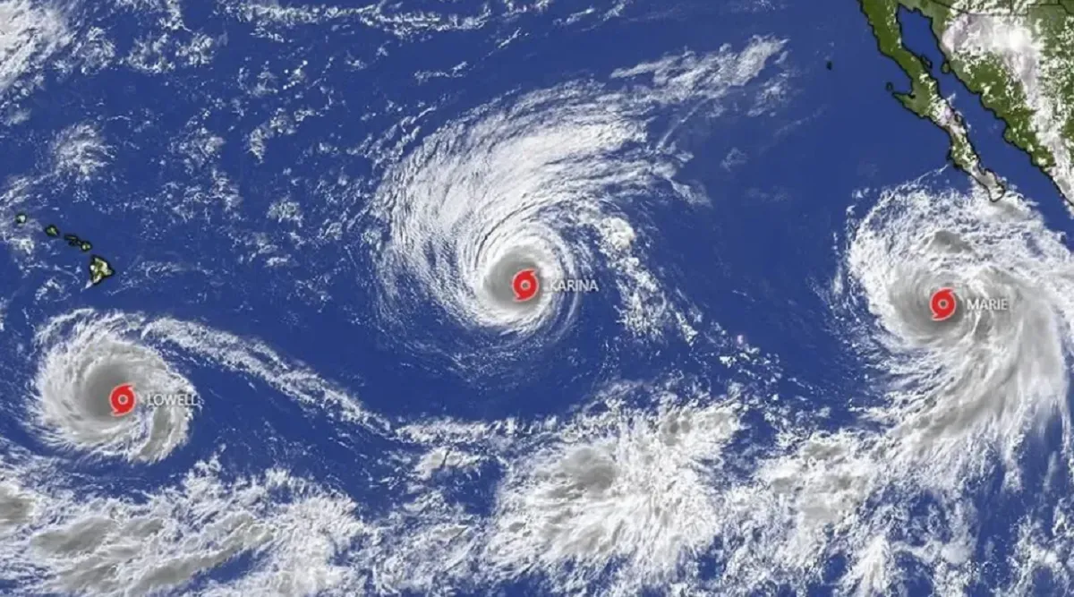 Vista satelital de tormentas y ciclones tropicales en alta mar