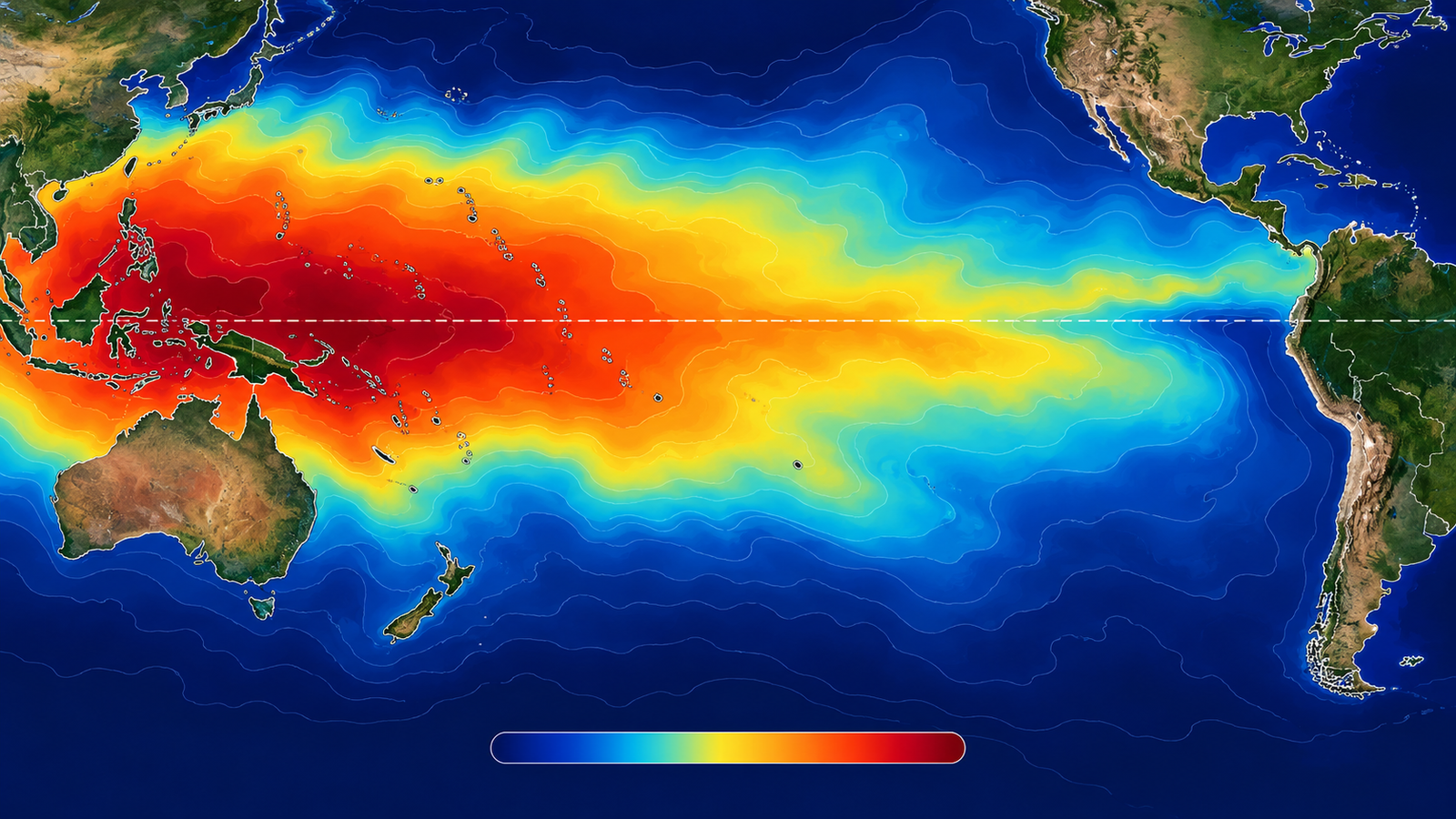 Mapas meteorológicos que muestran la temperatura del océano Pacífico ecuatorial.