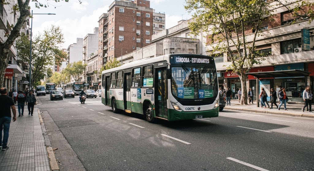 Ómnibus circulando por calles urbanas durante la jornada