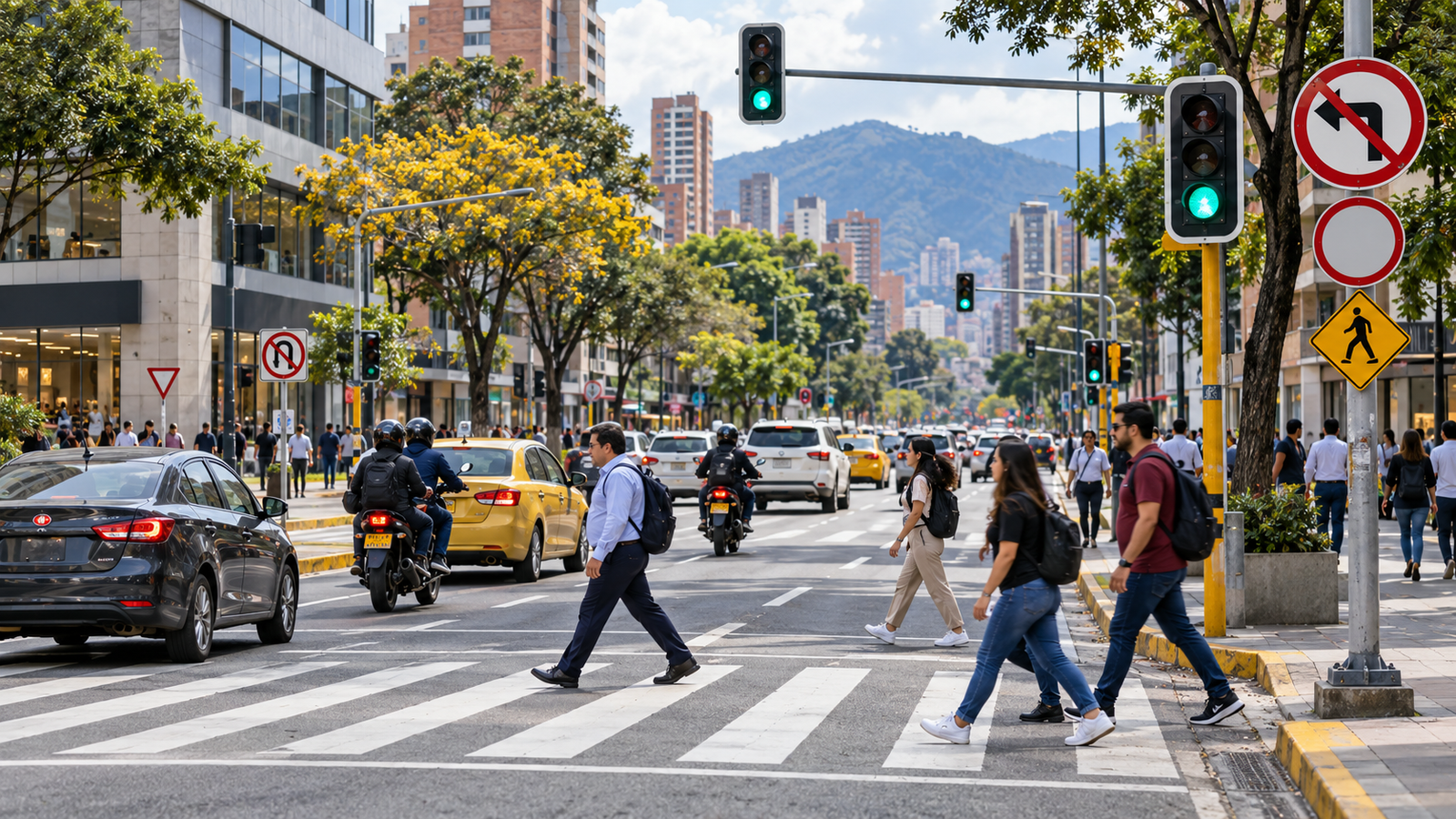 Señalización vial de tránsito urbano en una calle transitada