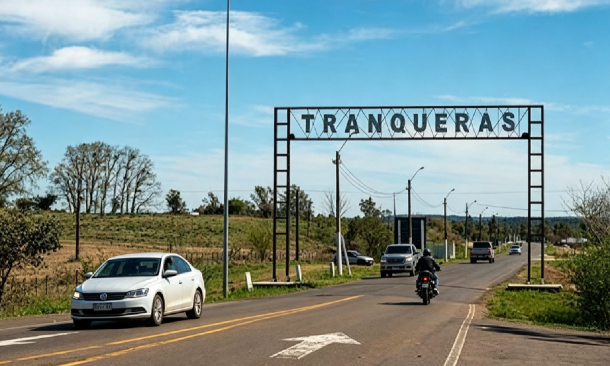 Patrullero policial en la entrada de la localidad de Tranqueras en Rivera.