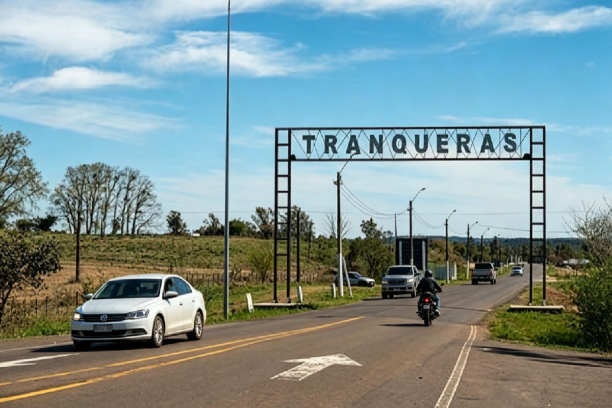 Patrullero policial en la entrada de la localidad de Tranqueras en Rivera.