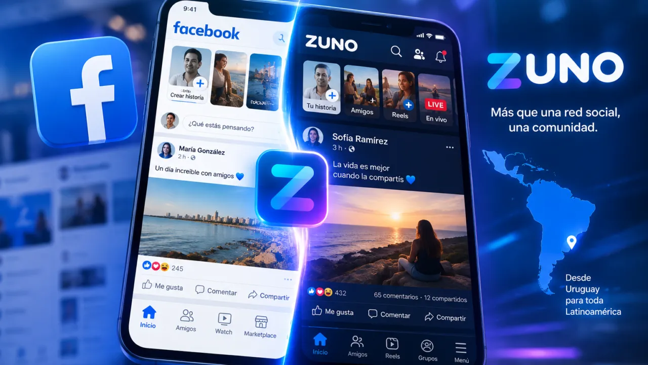 Logotipo de la nueva plataforma uruguaya ZUNO sobre una pantalla de teléfono inteligente.