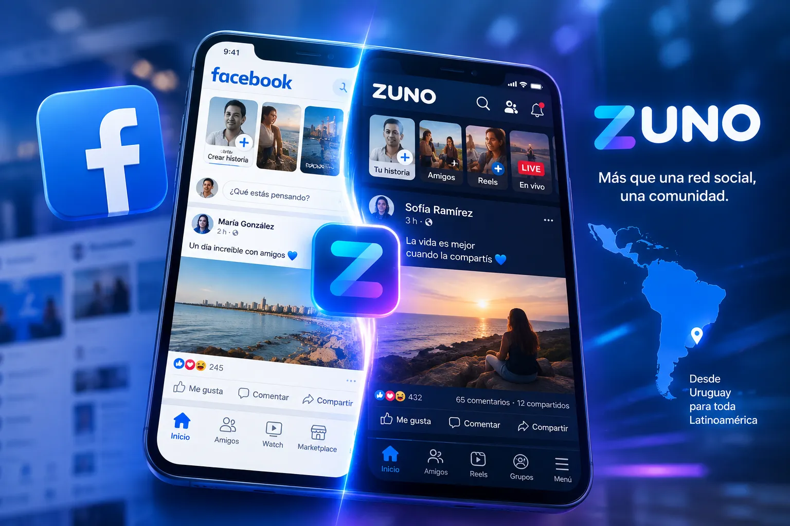 Logotipo de la nueva plataforma uruguaya ZUNO sobre una pantalla de teléfono inteligente.