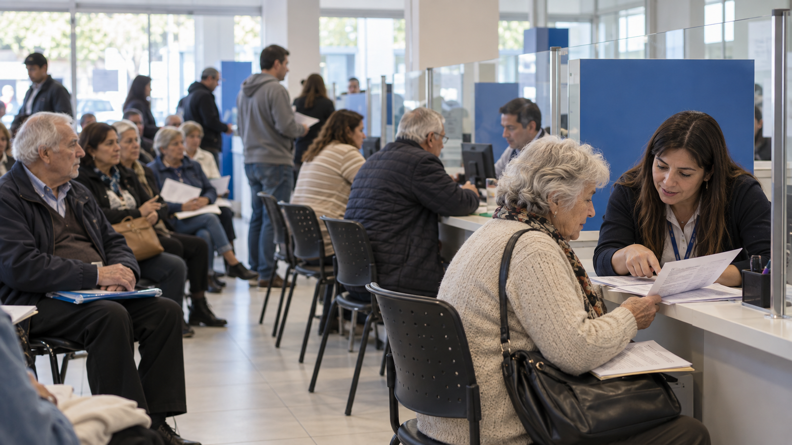 Beneficiarios realizando trámites en una oficina de ANSES
